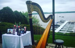 Harp at outdoor wedding